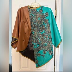 Nuvula Brown and Teal vegan Leather cape/jacket